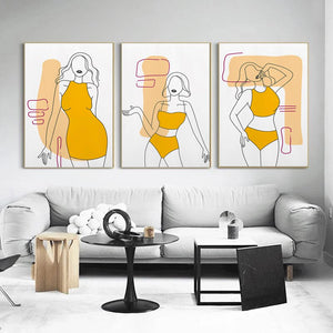 Modern Fashion Woman Line Drawing Canvas Paintings Abstract Scandinavian Posters Prints Wall Art for Living Room Decor Cuadros