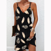 Load image into Gallery viewer, Sexy V Neck Straps Dress Women Summer Fashion Feather Printed Mini Dresses Female A-Line Party Beach Dress Women Robe Vestidos