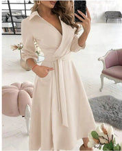 Load image into Gallery viewer, GODDESS spring and summer fashion new women&#39;s V-neck wave print long-sleeved loose and comfortable bright shirt dress