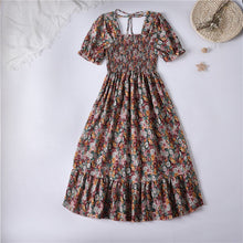 Load image into Gallery viewer, Summer Pleated Women Chiffon Dresses Casual Beach Holiday Short Sleeve Square Collar Woman Midi Dress Bohemian Mujer Vestidos