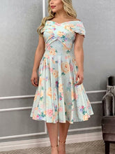 Load image into Gallery viewer, Sexy Wrap Cross Off Shoulder Party Dresses Elegant Short Sleeve Loose Pleated Dress Women Fashion Flower Print Slim A-Line Dress