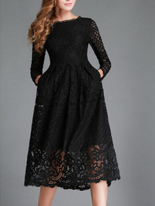 New Spring /summer Round Neck Lace Long Sleeve Dress Women's Fashion Temperament Slim Dress Party Princess Dress Dresses Women