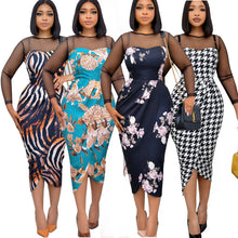 Load image into Gallery viewer, Summer Mesh Patchwork Print Dress Women Irregular A-Line Skirt High Quality Plaid Flower Casual Party Holiday Dresses 2022 new