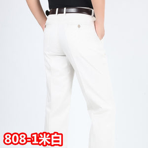 Summer style thin men's casual pants high waist cotton men loose straight long suits pants middle-aged Business leisure trousers