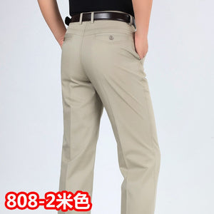 Summer style thin men's casual pants high waist cotton men loose straight long suits pants middle-aged Business leisure trousers