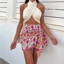Load image into Gallery viewer, Print Skirt Shorts Woman Floral Top Long Sleeve Knot Crop Top Suits