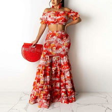 Load image into Gallery viewer, Floral Printed Dress Suits Off Shoulder Tube Top &amp; Maxi Skirt Set