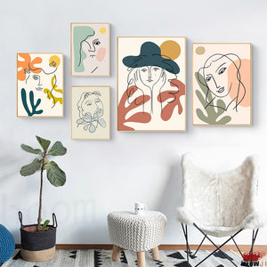 Nordic Minimalist Girl Line Art Fashion Woman Face Wall Canvas Paintings Drawing Posters Prints Decoration for Living Room Home