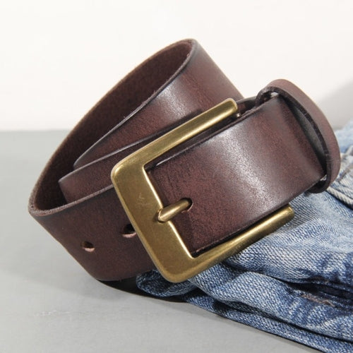 Vintage Luxury Handmade Leather Copper Buckle Man's Belt Cinturon