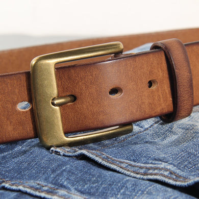 Vintage Luxury Handmade Leather Copper Buckle Man's Belt Cinturon