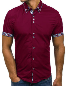 Men Shirt Fashion Casual Slim Short Sleeve Dress Shirt Cotton Plus Size Solid Color Top Clothes White Black