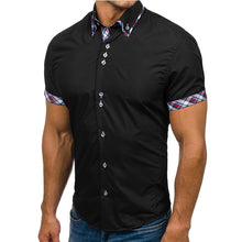 Load image into Gallery viewer, Men Shirt Fashion Casual Slim Short Sleeve Dress Shirt Cotton Plus Size Solid Color Top Clothes White Black