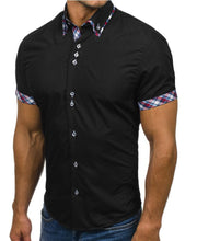 Load image into Gallery viewer, Men Shirt Fashion Casual Slim Short Sleeve Dress Shirt Cotton Plus Size Solid Color Top Clothes White Black