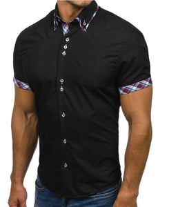 Men Shirt Fashion Casual Slim Short Sleeve Dress Shirt Cotton Plus Size Solid Color Top Clothes White Black