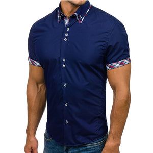 Men Shirt Fashion Casual Slim Short Sleeve Dress Shirt Cotton Plus Size Solid Color Top Clothes White Black