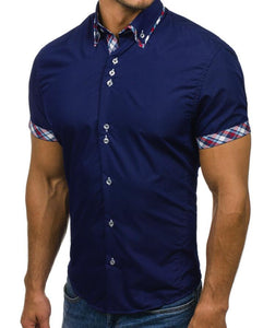 Men Shirt Fashion Casual Slim Short Sleeve Dress Shirt Cotton Plus Size Solid Color Top Clothes White Black