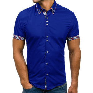 Men Shirt Fashion Casual Slim Short Sleeve Dress Shirt Cotton Plus Size Solid Color Top Clothes White Black