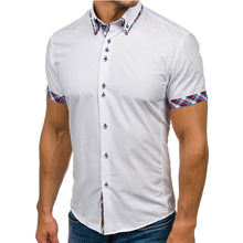 Load image into Gallery viewer, Men Shirt Fashion Casual Slim Short Sleeve Dress Shirt Cotton Plus Size Solid Color Top Clothes White Black