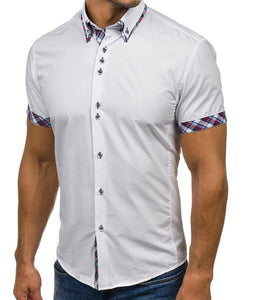 Men Shirt Fashion Casual Slim Short Sleeve Dress Shirt Cotton Plus Size Solid Color Top Clothes White Black