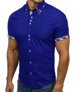 Men Shirt Fashion Casual Slim Short Sleeve Dress Shirt Cotton Plus Size Solid Color Top Clothes White Black