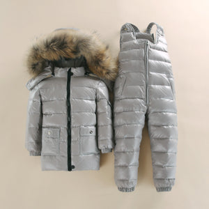 Winter Children Down Suit Long  Zipper Solid White Duck Down Boys Girls Down Jackets Thickening Jacket + Pants Two piece Clothes