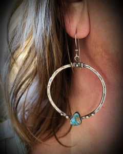 Wish explosion  retro silver turquoise earrings Europe and America creative eyelashes handmade big circle earrings