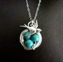 Load image into Gallery viewer, Wish hot new creative swallow homing pendant three turquoise magpie bird nest necklace