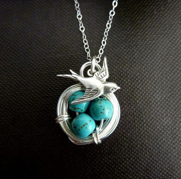 Wish hot new creative swallow homing pendant three turquoise magpie bird nest necklace