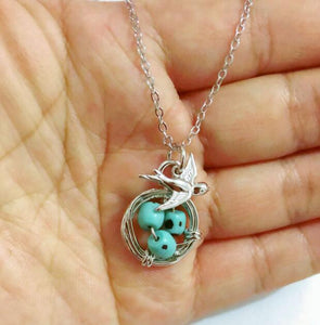 Wish hot new creative swallow homing pendant three turquoise magpie bird nest necklace