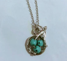 Load image into Gallery viewer, Wish hot new creative swallow homing pendant three turquoise magpie bird nest necklace