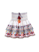 Load image into Gallery viewer, White V Neck Print Shirt Suit High Waisted Elastic A-Line Skirt Set