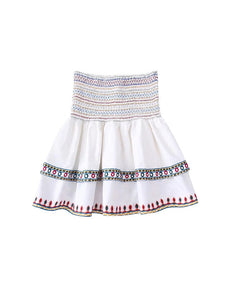 White V Neck Print Shirt Suit High Waisted Elastic A-Line Skirt Set