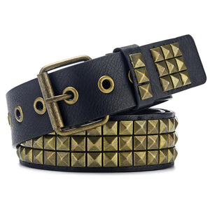 Women Belt Punk Hardware Jeans Belt Square Beads Rivet Belt Black