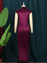 Load image into Gallery viewer, Women Dress Pleated Long Wine Red Elegant Slit High Collar Slim Fit Sleeveless Maxi Robes Female Shiny Gowns Party 2022 Spring