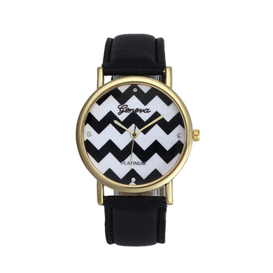 Women Elegant Stripes Watch PU Leather Hook Buckle