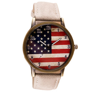 Women Fashion Wrist Watch American Flag pattern Leather Band