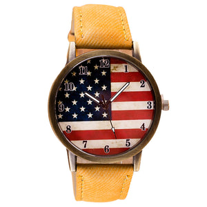 Women Fashion Wrist Watch American Flag pattern Leather Band