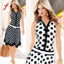 Load image into Gallery viewer, Women Polyester Dot Sleeveless Button Summer Regular Dress