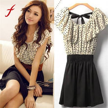 Load image into Gallery viewer, Women Polyester Short Butterfly Sleeve Dot Knee-Length Dress