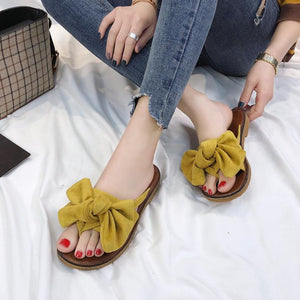 Women Solid Flat Casual Covered Bow tie Cover Heel Sandal