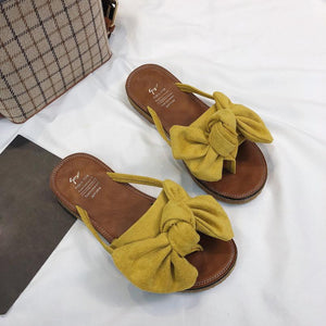 Women Solid Flat Casual Covered Bow tie Cover Heel Sandal