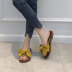 Women Solid Flat Casual Covered Bow tie Cover Heel Sandal