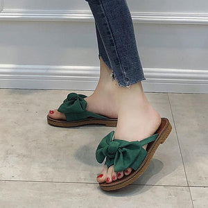 Women Solid Flat Casual Covered Bow tie Cover Heel Sandal