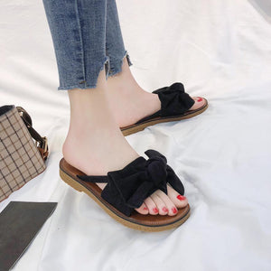 Women Solid Flat Casual Covered Bow tie Cover Heel Sandal