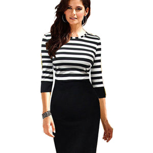 Women Striped Empire Half Sleeve Regular Polyester Dress