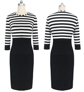 Women Striped Empire Half Sleeve Regular Polyester Dress