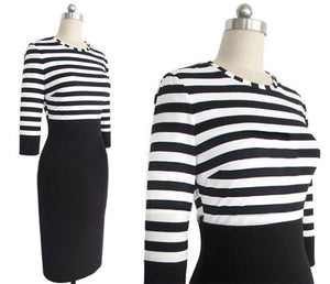 Women Striped Empire Half Sleeve Regular Polyester Dress