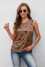 Load image into Gallery viewer, Women Summer Brown Star Print Knit Tank with Slits