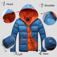 Load image into Gallery viewer, Mens Winter Contrast Color Outdoor Warm Hooded Padded Jacket