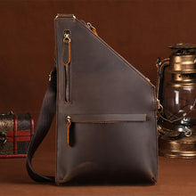 Load image into Gallery viewer, Men&#39;s Crazy Horse Leather Chest Bag Shoulder Backpack